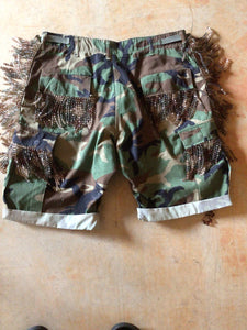 Fringe Beaded Camo Shorts