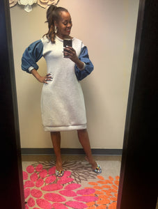 Sweatshirt Dress w/ Denim Sleeves