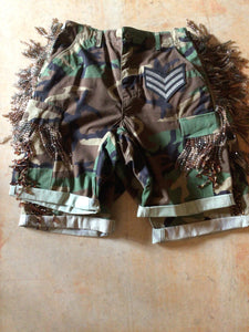 Fringe Beaded Camo Shorts