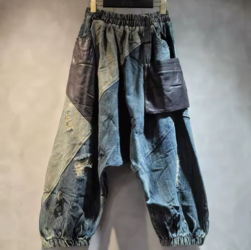 Leather Patchwork Pants