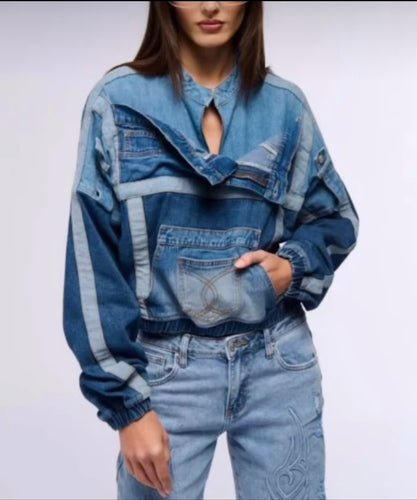 Denim Patched Sweatshirt