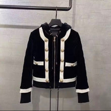 Load image into Gallery viewer, Velvet Crop Button Embellished Jacket