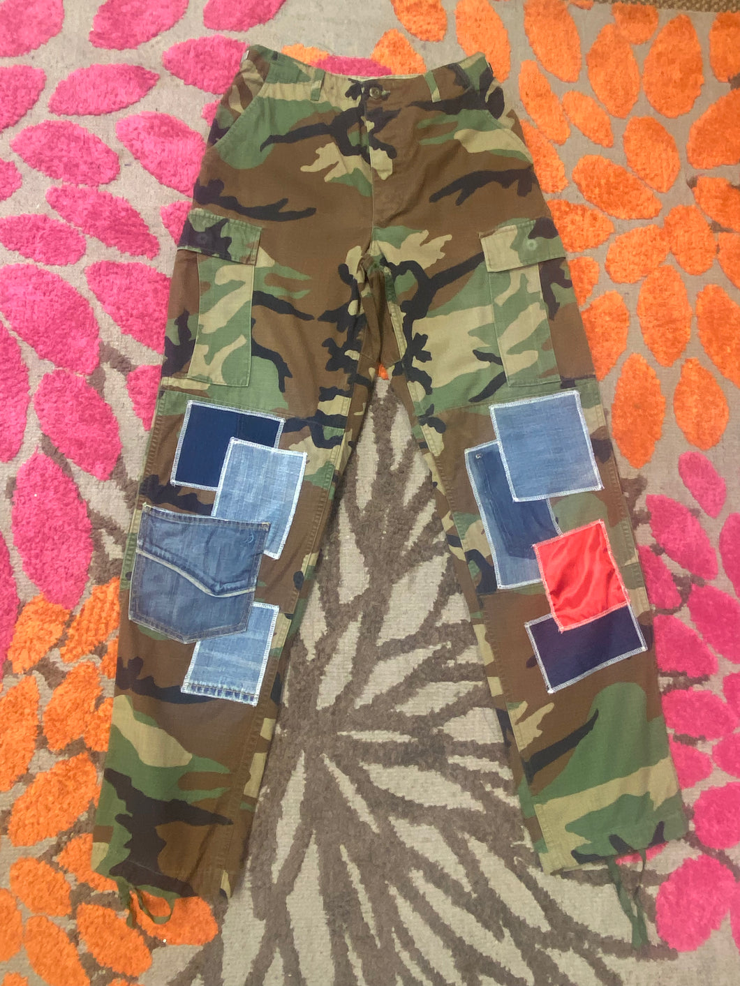 Patched camo pants hotsell