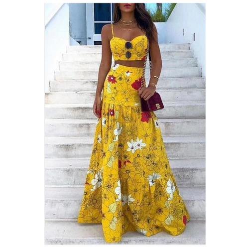 Yellow Floral 2-Piece Skirt Set