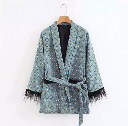 Jacquard Feather Belted Jacket