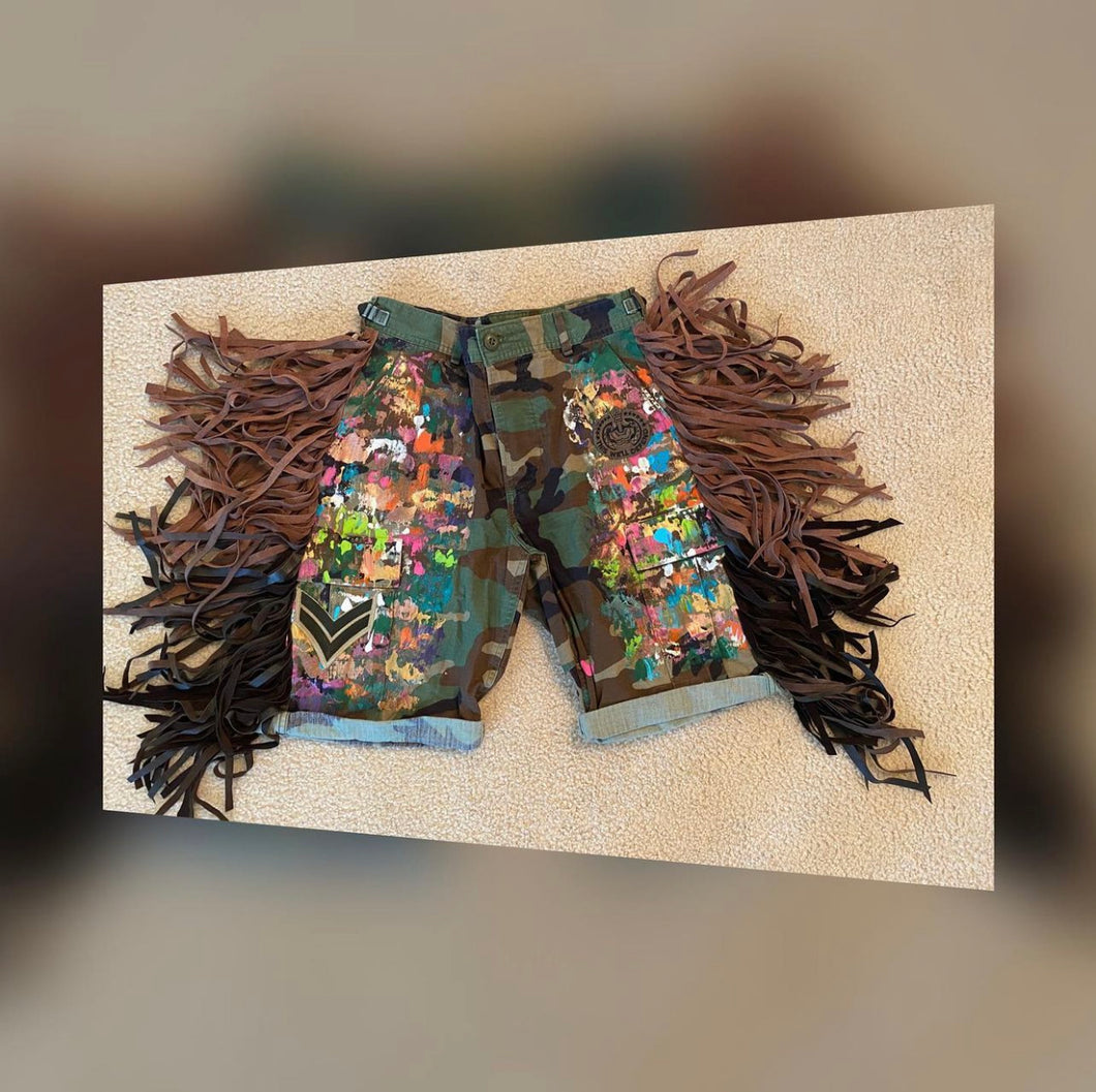 Camo Fringe Shorts